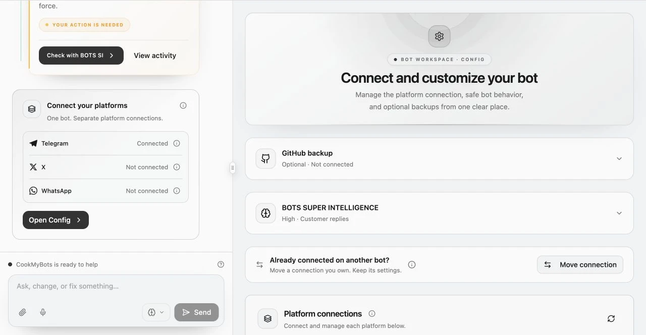 Config groups for backup, customer intelligence, and platform connection settings
